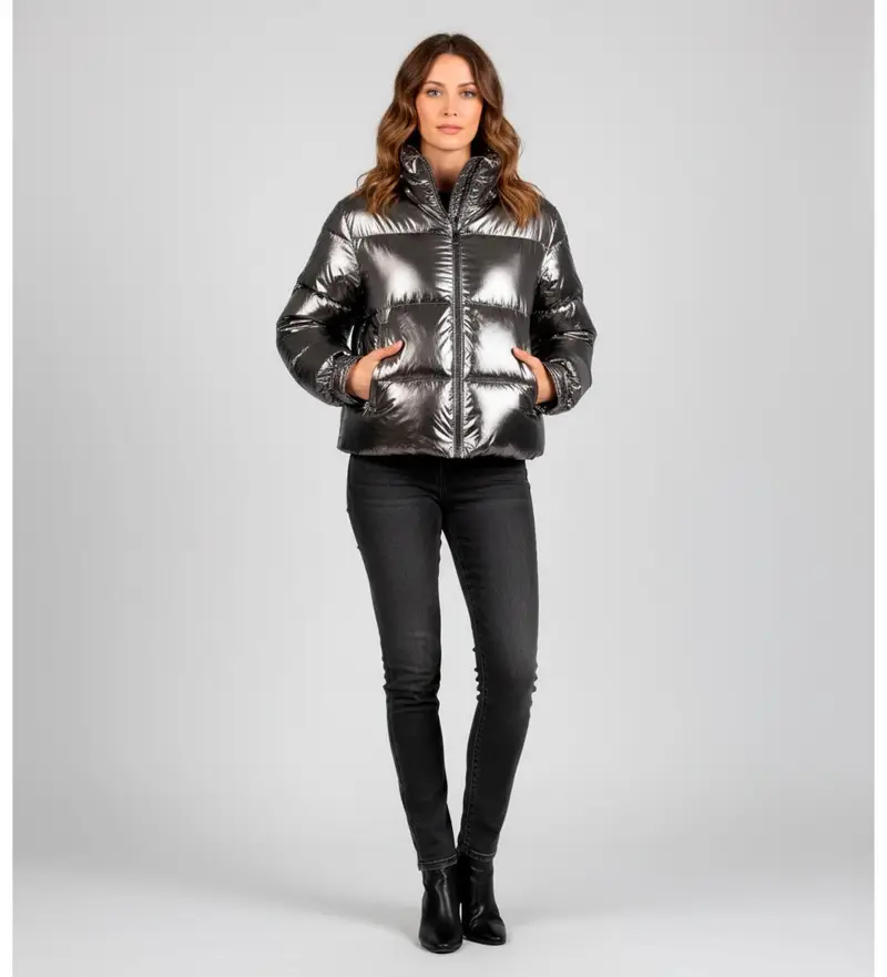 per donna MF520ITFFG Piumino corto metallizzato (S), Casual, Grigio, Poliestere