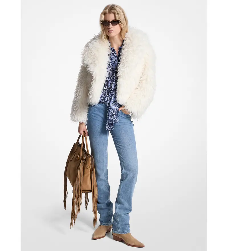 per donna. MF520J2JSP Giacca corta in pelliccia sintetica beige (S), Casual, Poliestere Nero