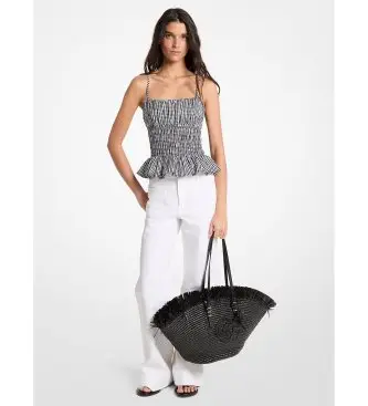 per donna MS640ZXKQP Top arricciato a quadri bianchi e neri (XS), Nero, Cotone, Senza maniche / cinghie