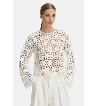 per donna MS651ZMKNE Top in pizzo bianco (XS), Casual, Cotone, Manica lunga