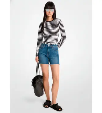 per donna MS6520JKWZ Maglietta bianca e nera Saint-Tropez (XS), Nero, Bianco, Casual, Cotone, Manica lunga Floreale