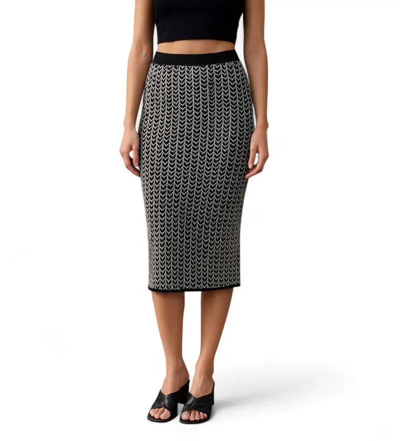 per donna MT570J8HQG Gonna midi in jacquard nero (L), Casual, Viscosa