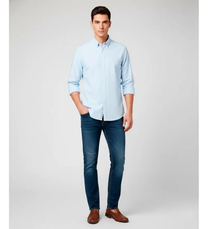 per uomo CF5400HK08 Camicia blu Ls Strtch Dby Slm Fit (S), Casual, Cotone, Manica lunga