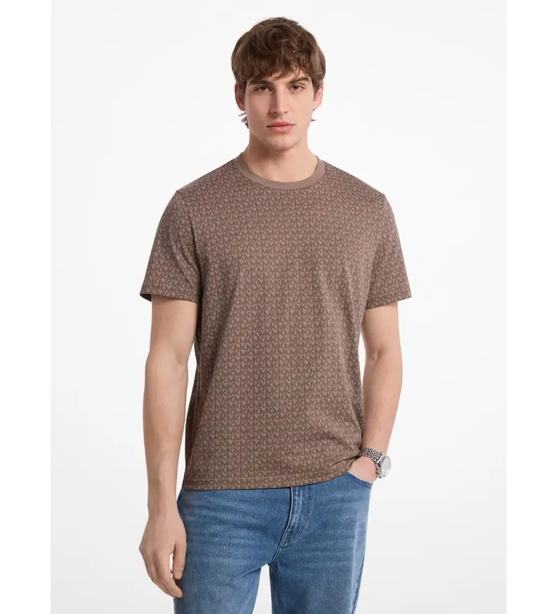 per uomo CS5529A5KS Maglietta con logo marrone (S), Casual, Cotone, Manica corta