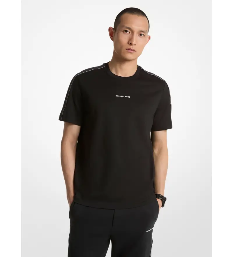 per uomo CT4524E1V2 Maglietta con strisce e logo bianco (XXL), Nero, Casual, Cotone, Manica corta