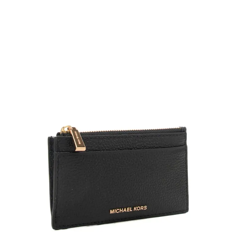 portacarte da donna con logo lettering in metallo sul davanti nero miniatura 2