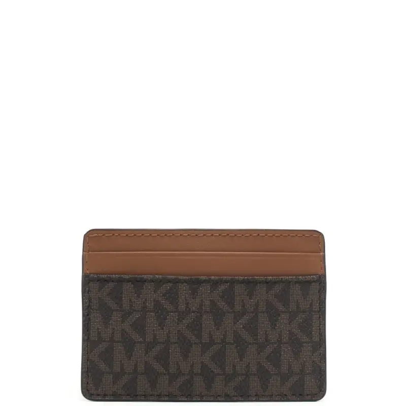 portacarte da donna in vera pelle con logo all over e logo lettering sul davanti marrone miniatura 2