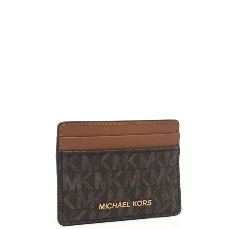 portacarte da donna in vera pelle con logo all over e logo lettering sul davanti marrone miniatura 3