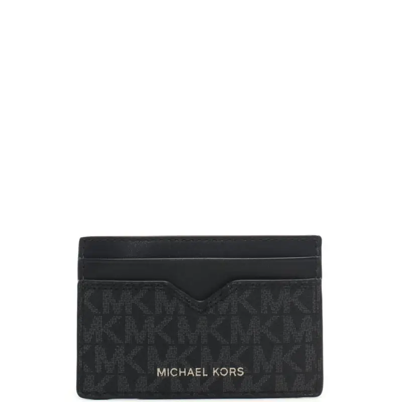 Michael Kors portacarte da donna in vera pelle con logo all over e logo lettering sul davanti nero