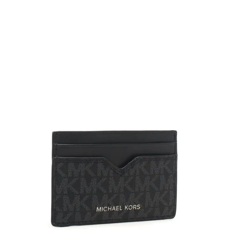 Michael Kors portacarte da donna in vera pelle con logo all over e logo lettering sul davanti nero miniatura 3