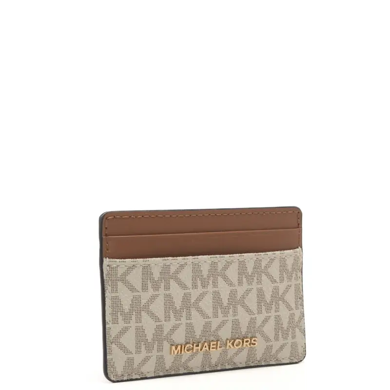 portacarte da donna in vera pelle con logo all over e logo lettering sul davanti vaniglia miniatura 2