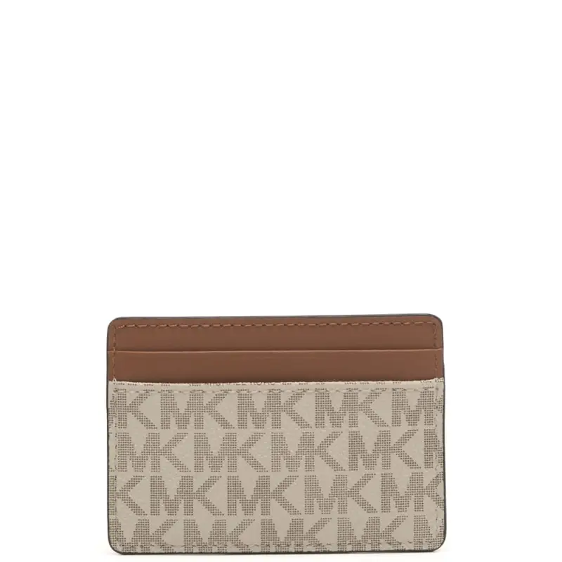 portacarte da donna in vera pelle con logo all over e logo lettering sul davanti vaniglia miniatura 3