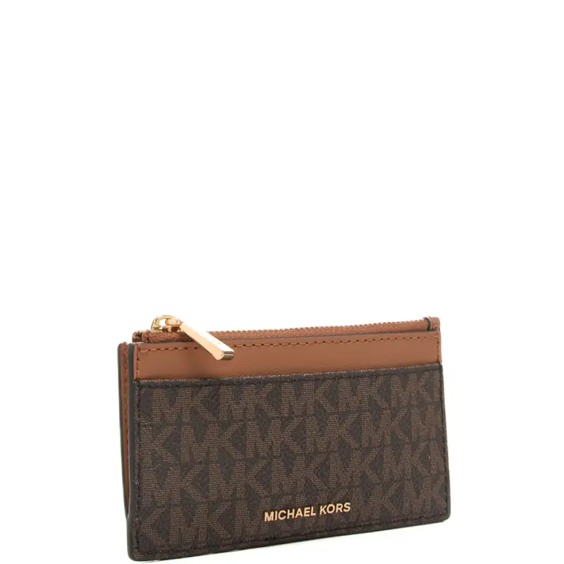 portacarte da donna in vera pelle con stampa pattern logo monogram marrone acorn miniatura 2