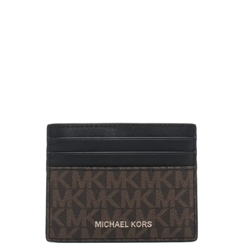 Michael Kors portacarte da uomo harrison cross grain con stampa logo mk brown black nero marrone