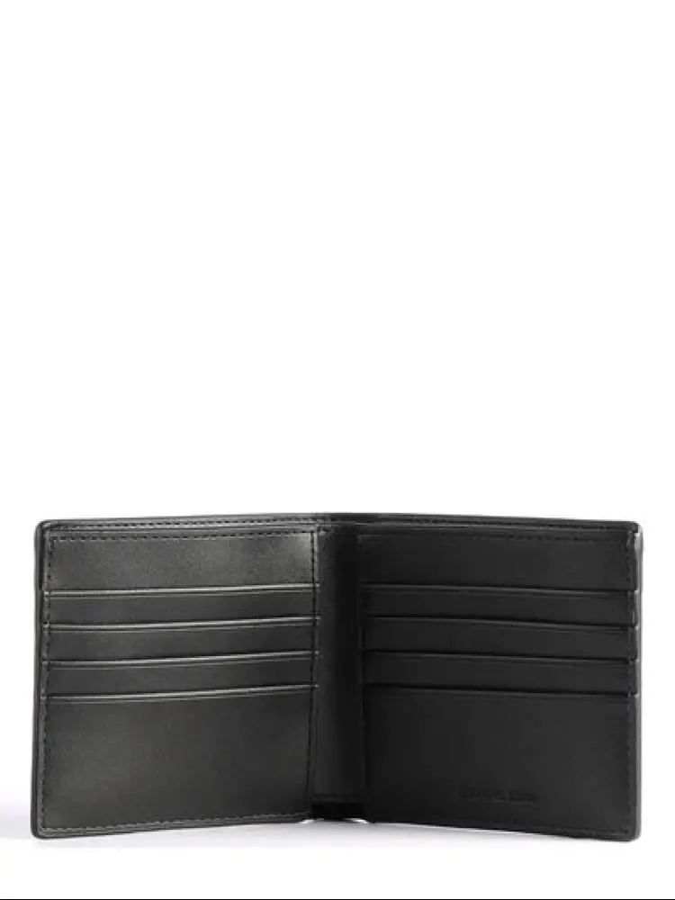 portafoglio bifold in ecopelle nero con logo all over miniatura 2