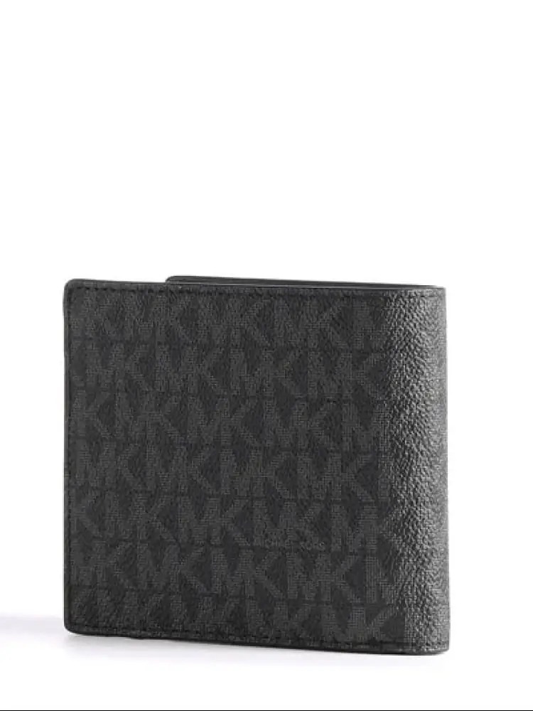 portafoglio bifold in ecopelle nero con logo all over miniatura 3