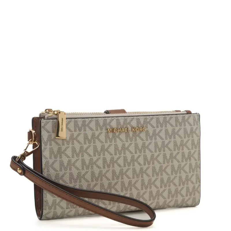 portafoglio da donna con logo pattern e logo lettering cuoio e avorio miniatura 2