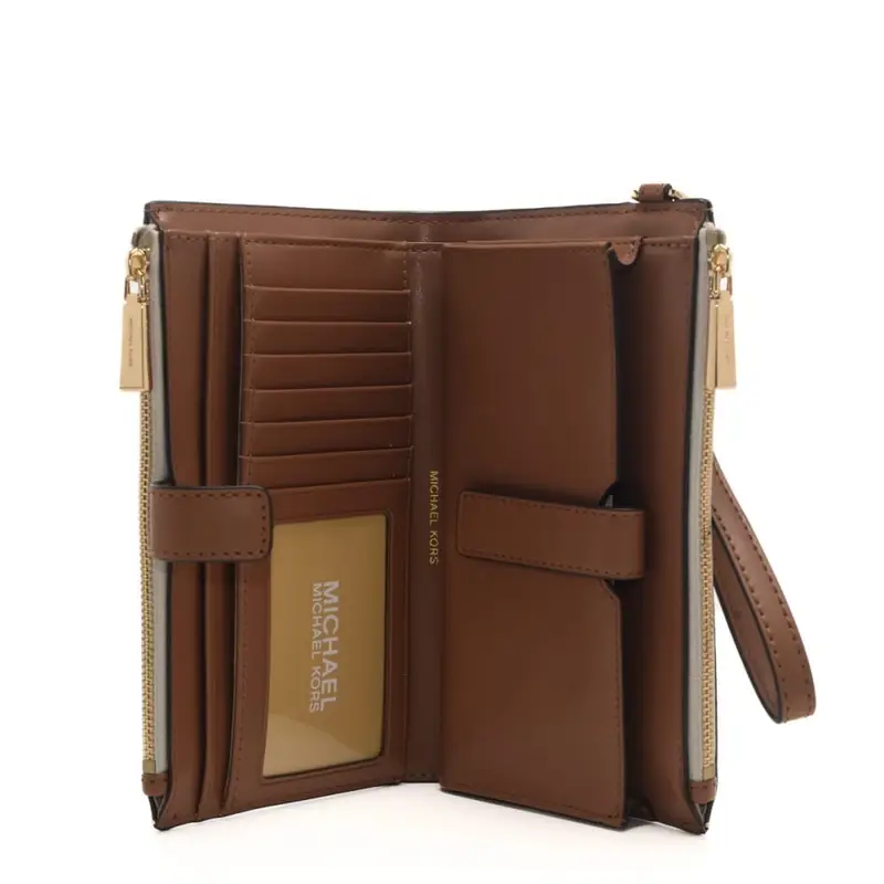 portafoglio da donna con logo pattern e logo lettering cuoio e avorio miniatura 3