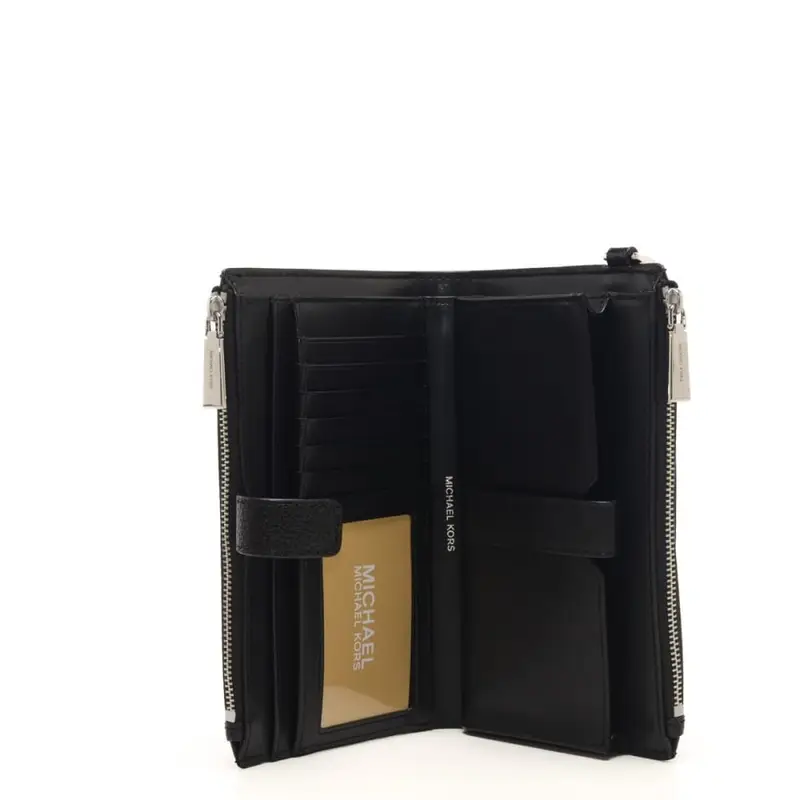 Michael Kors portafoglio da donna in vera pelle martellata e logo lettering nero miniatura 3