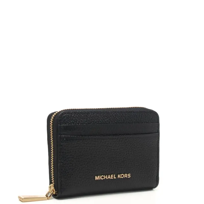 portafoglio piccolo da donna in vera pelle con logo lettering e zip nero miniatura 2