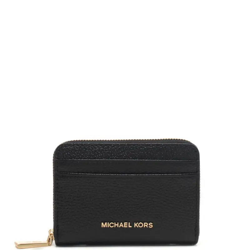 portafoglio piccolo da donna in vera pelle con logo lettering e zip nero