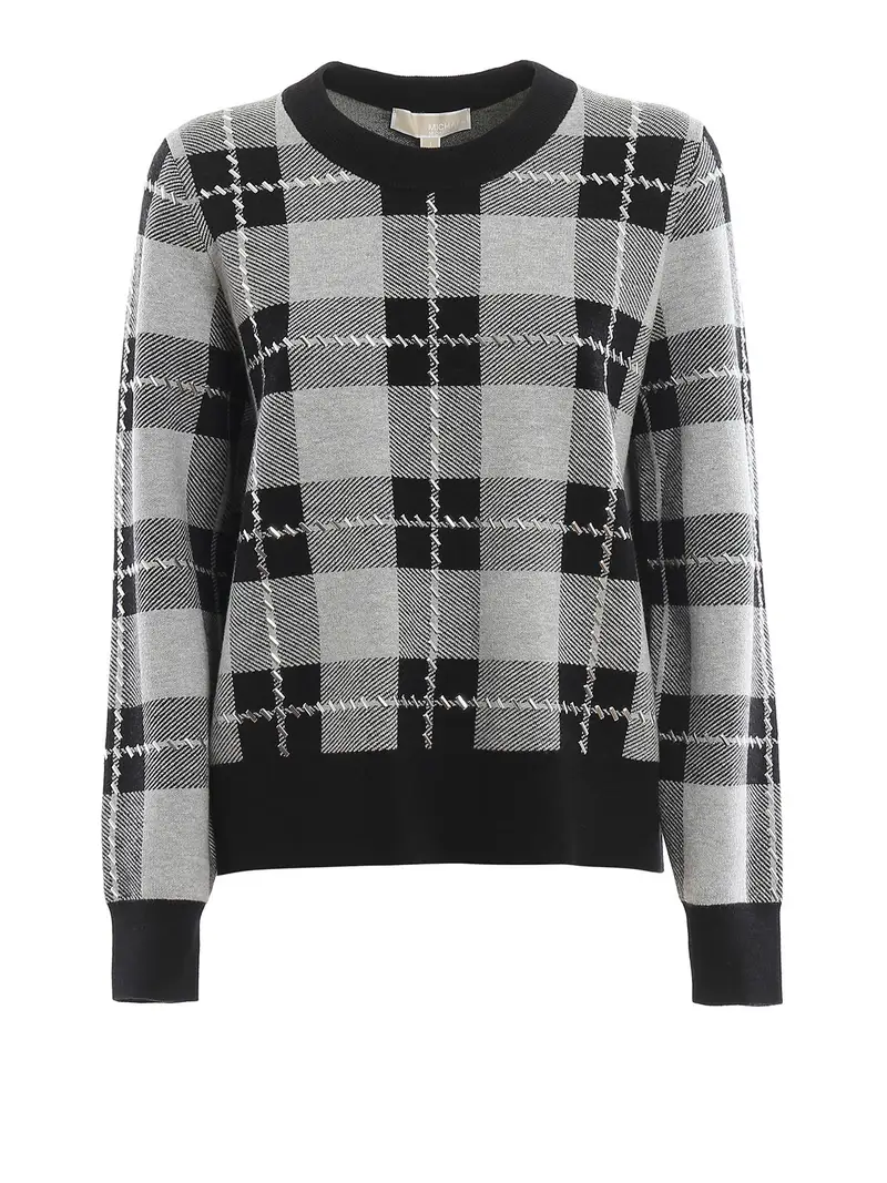 Pull in lana e cotone con maxi motivo tartan Grigio