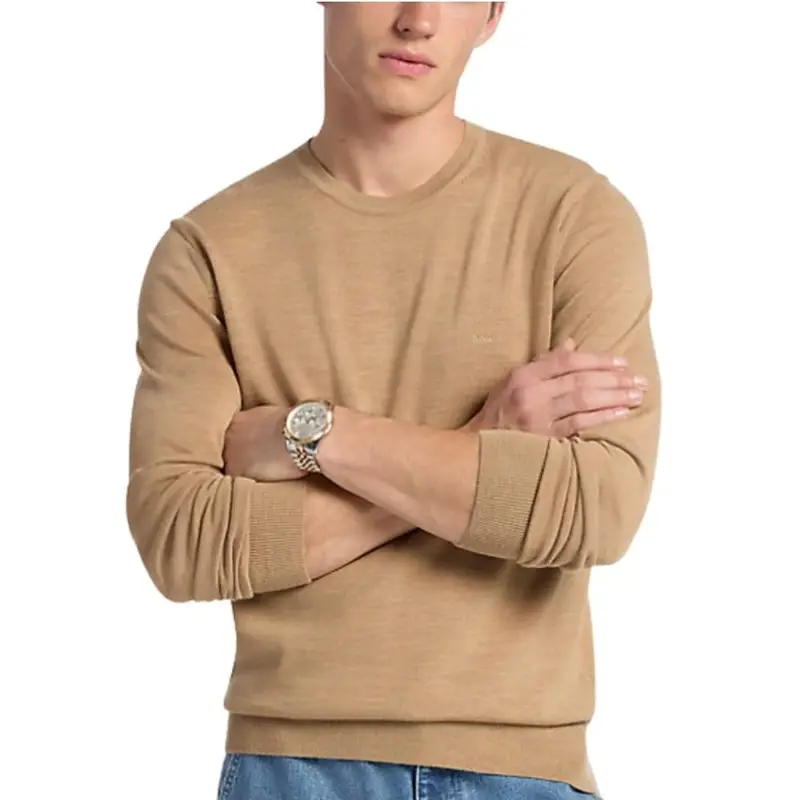 pullover da uomo girocollo in lana merino con logo monogram cammello