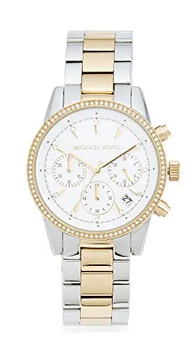 Michael Kors Ritz Orologio al quarzo cronografo con cinturino in acciaio inossidabile Argento e tono oro MK6474