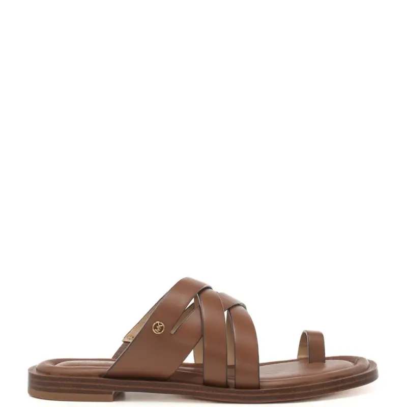 Michael Kors sandali bassi da donna nora in vera pelle con infra-alluce cuoio