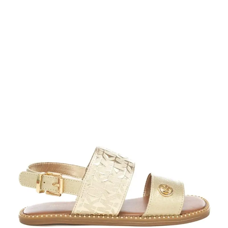 sandali da bambina con dettagli laminati e logo monogram in rilievo oro platino