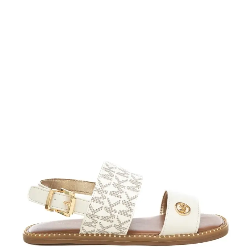 sandali da bambina con doppia fascia frontale e logo monogram puntinato all over vaniglia