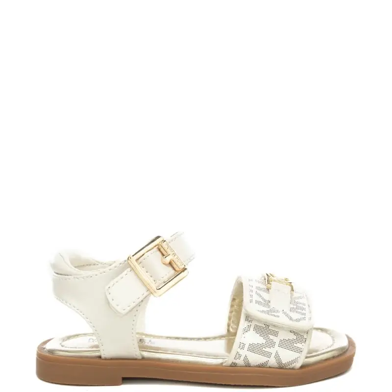 sandali da bambina con logo monogram puntinato all over sulla fascia frontale vaniglia