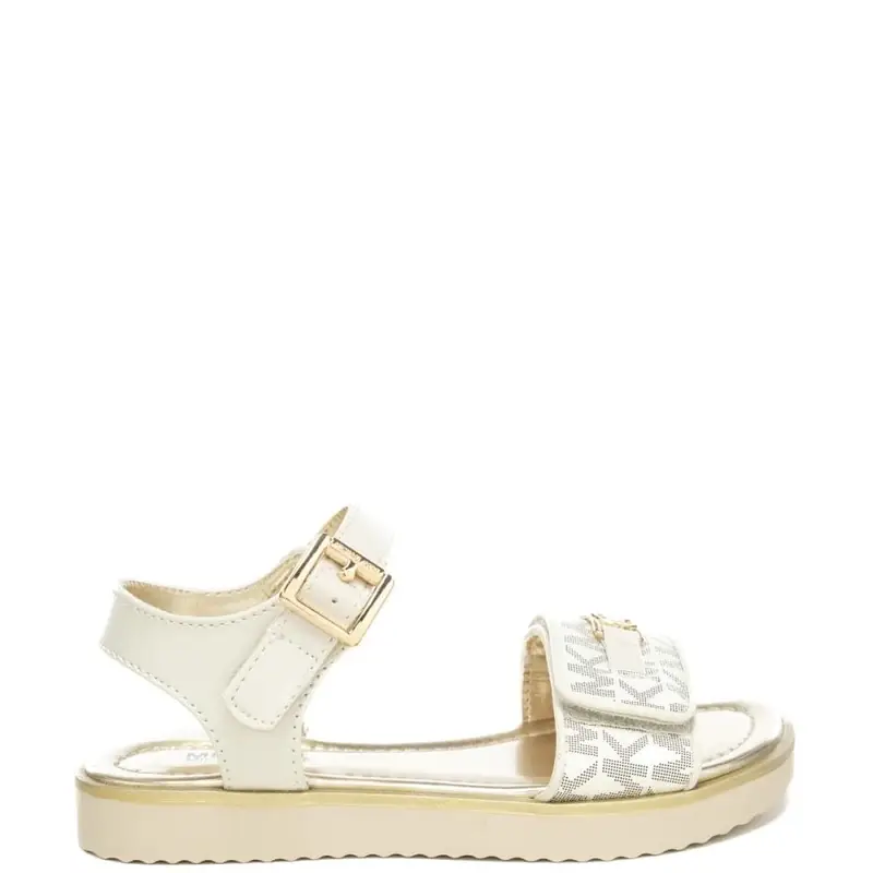 sandali da bambina con logo monogram puntinato all over sulla fascia frontale vaniglia