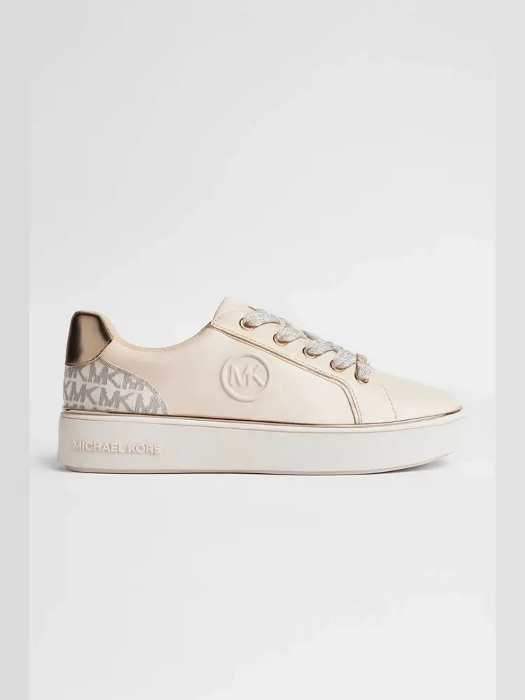 scarpe beige bambina in ecopelle con dettagli oro