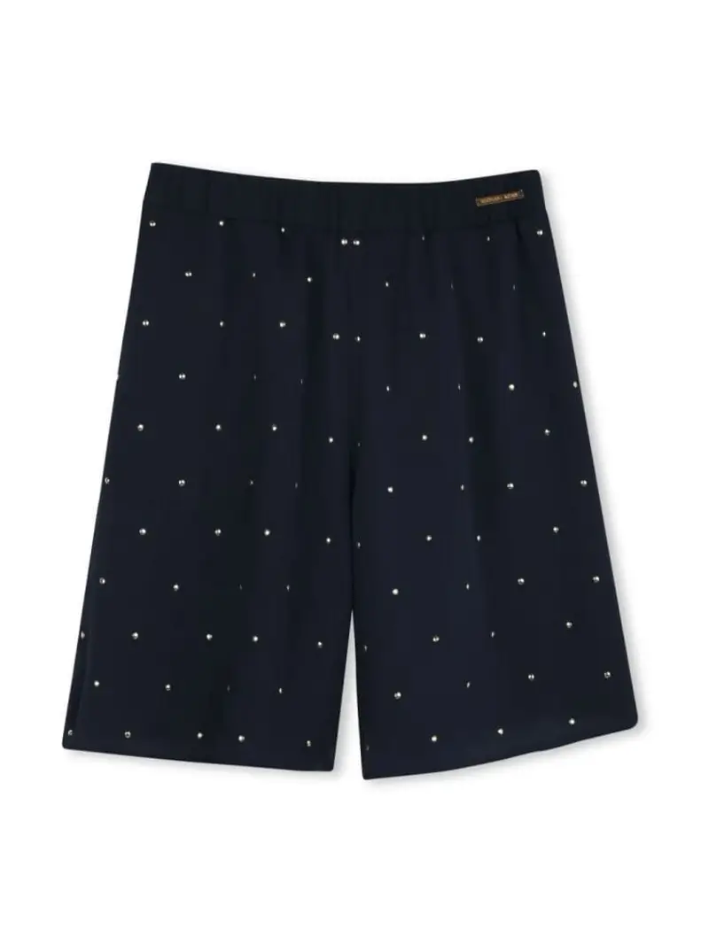 Michael Kors shorts blu navy bambina in cotone con strass all over