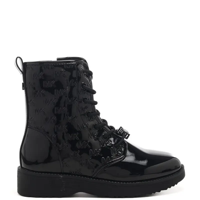 Michael Kors stivaletti anfibi da bambina haskell mk facet con lacci in vera pelle in vernice oro black brown
