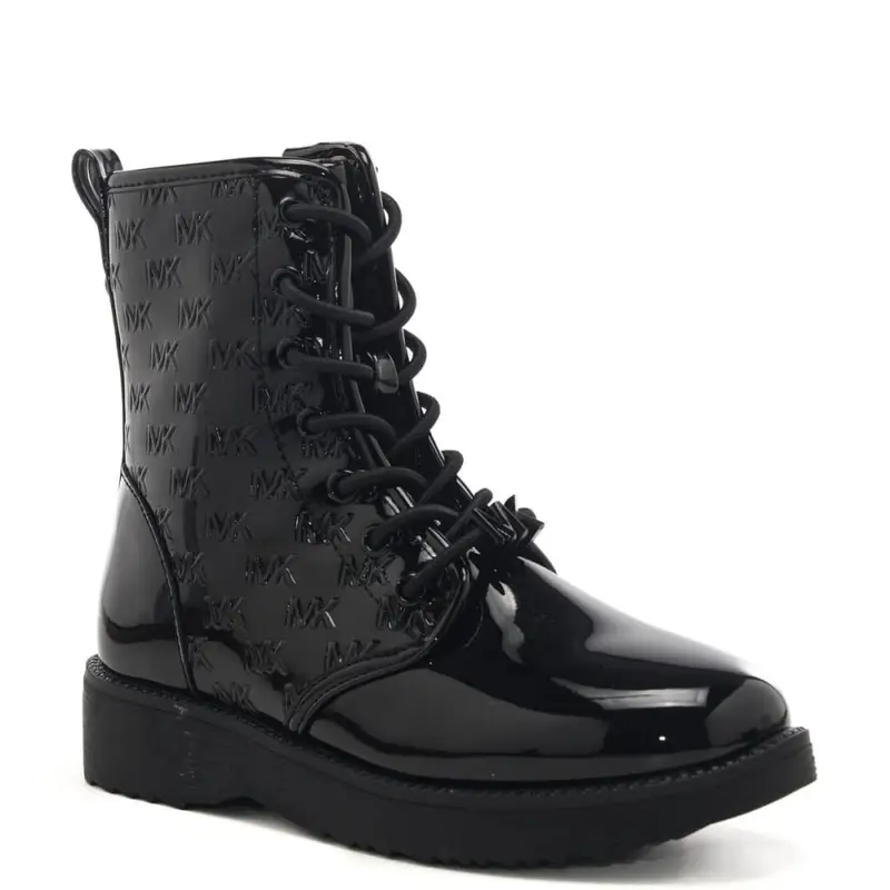 Michael Kors stivaletti anfibi da bambina haskell mk facet con lacci in vera pelle in vernice oro black brown miniatura 2