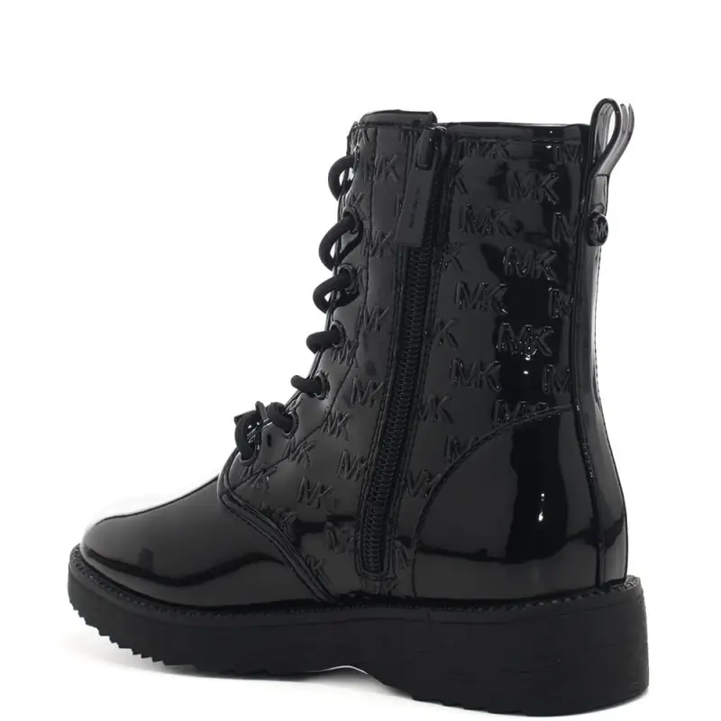 Michael Kors stivaletti anfibi da bambina haskell mk facet con lacci in vera pelle in vernice oro black brown miniatura 3