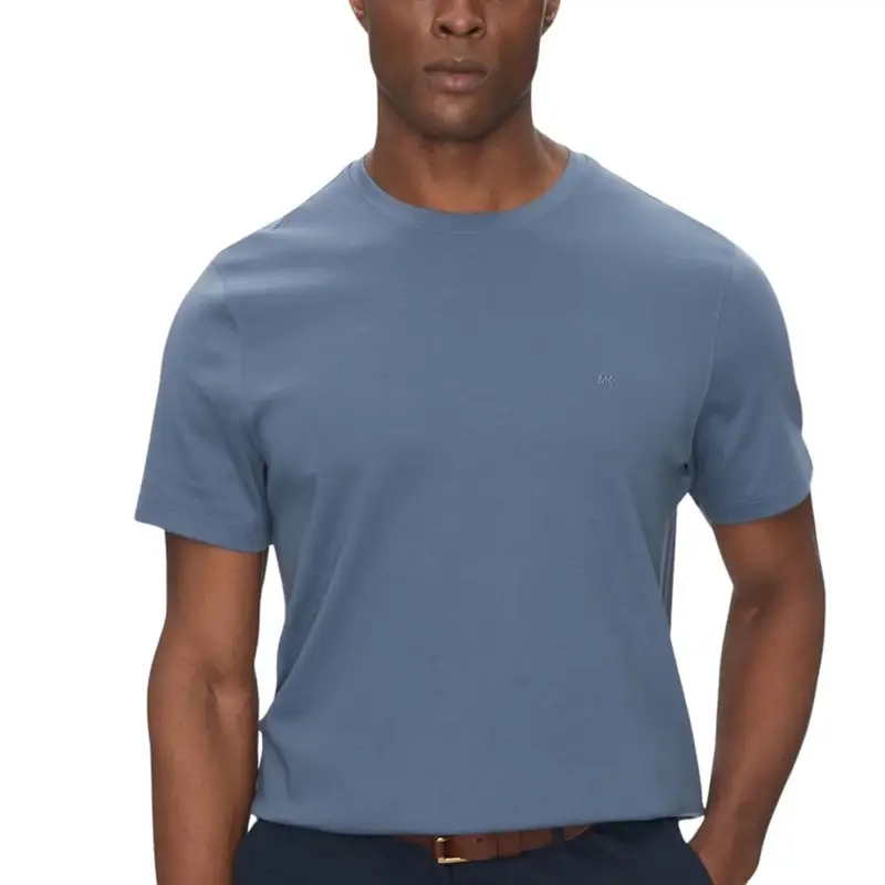 t-shirt da uomo sleek mk crew con logo monogram cucito ton sur ton sul davanti blu