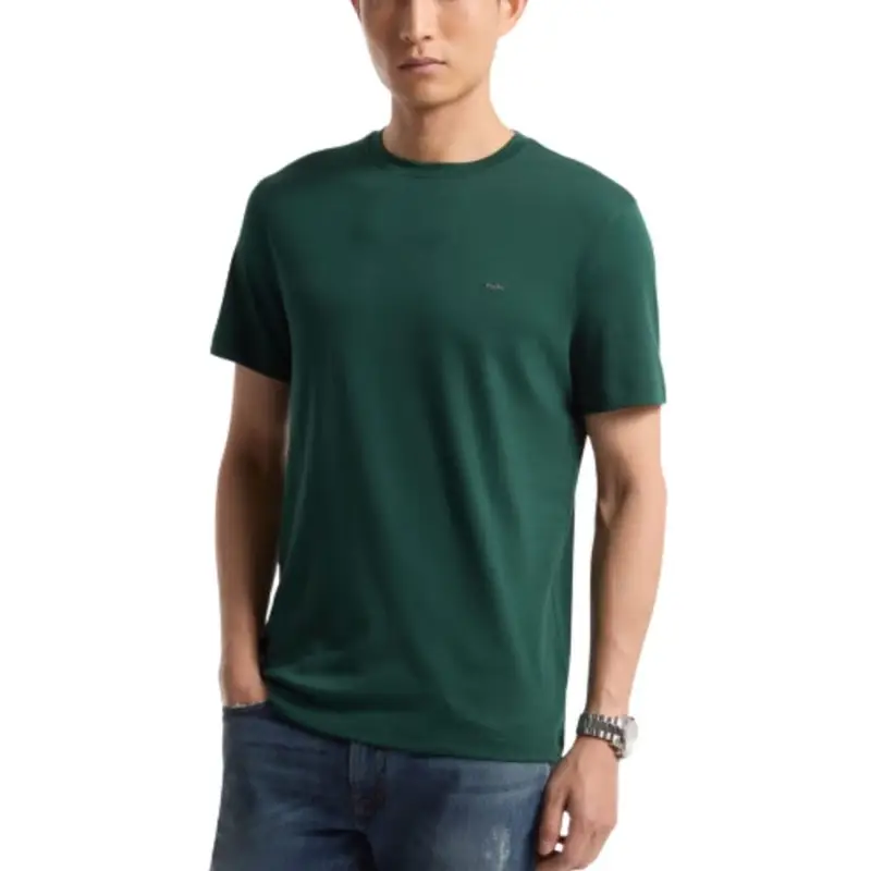 t-shirt da uomo sleek mk crew con logo monogram cucito ton sur ton sul davanti verde