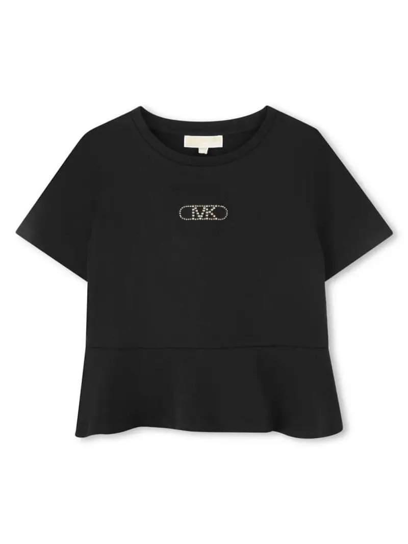 Michael Kors tshirt nera bambina in cotone mini logo sul petto