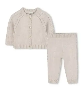 unisex per bambino R30505 Completo in tricot beige (3Meses= 60cm), Casual, Cotone, Manica lunga, moda per bambini