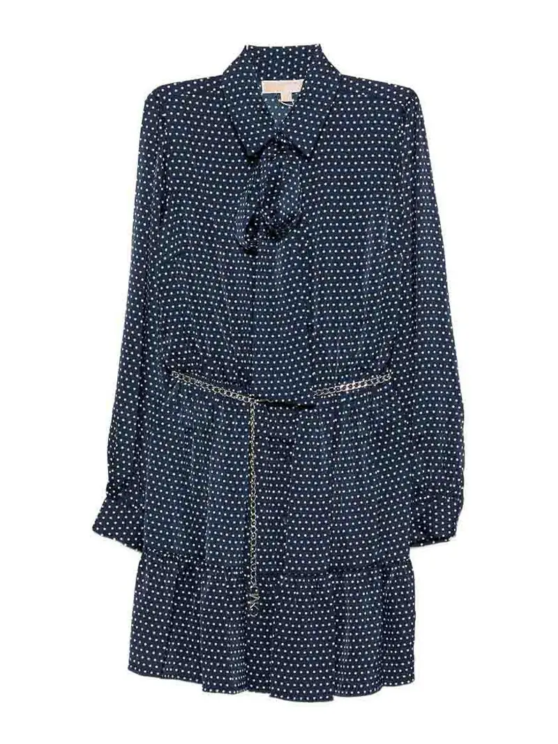 Vestito corto a pois blu navy