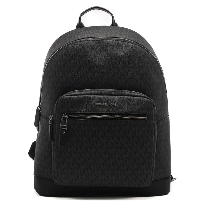 Michael Kors zaino da uomo in vera pelle con logo all over e logo in metallo argentato e scomparto esterno nero