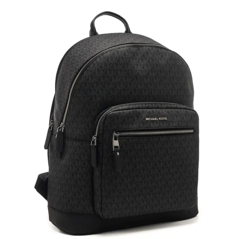 Michael Kors zaino da uomo in vera pelle con logo all over e logo in metallo argentato e scomparto esterno nero miniatura 2