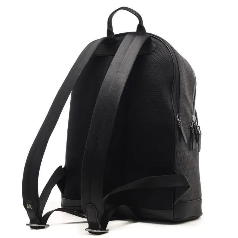 Michael Kors zaino da uomo in vera pelle con logo all over e logo in metallo argentato e scomparto esterno nero miniatura 3