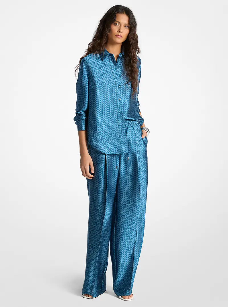 Camicia in raso con stampa logo MK2000 - Michael Kors Blu