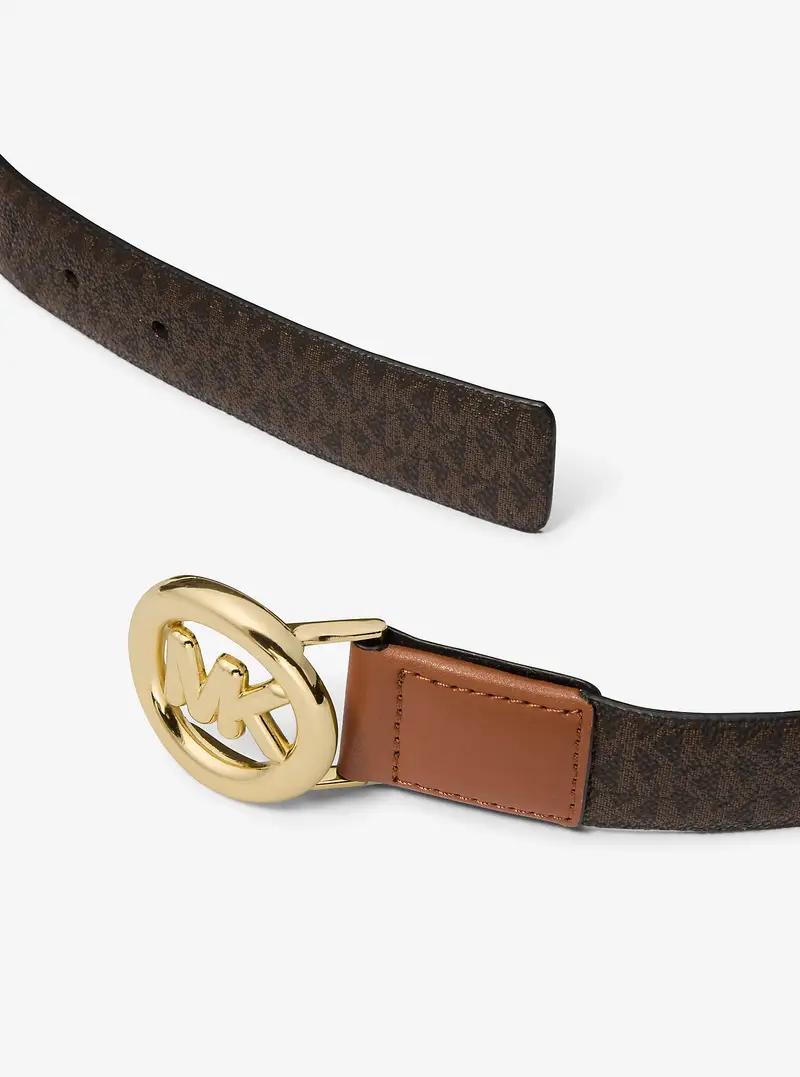 Cintura in pelle con stampa logo e ciondolo MK Pop - Michael Kors Marrone miniatura 2