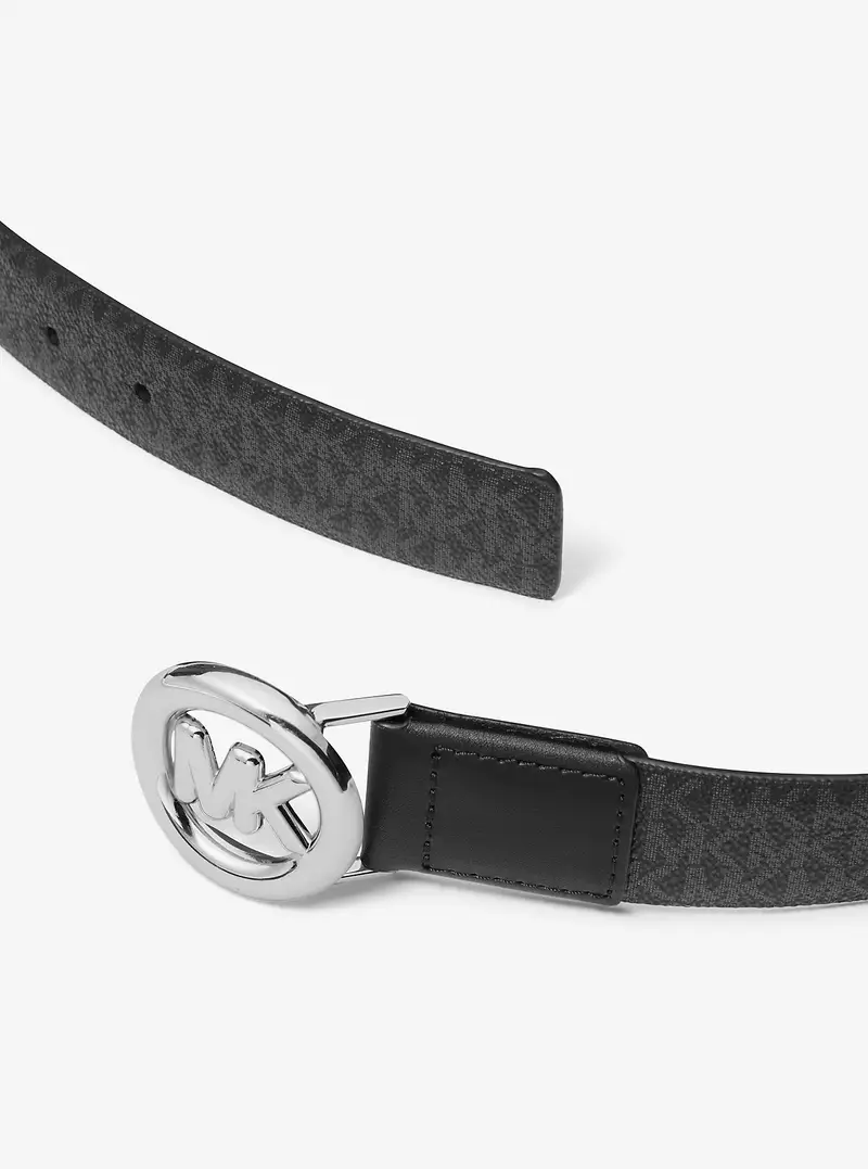 Cintura in pelle con stampa logo e ciondolo MK Pop - Michael Kors Nero miniatura 2