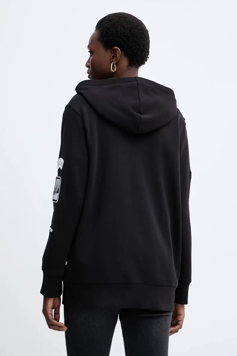 felpa in cotone donna colore nero con cappuccio con applicazione MF551WQ4MY miniatura 3